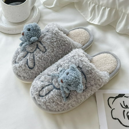 

uikmnh Warm Slippers Flat Open Toe Shoes Winter Furry Slippers Couples Warm Home Men Plush Slip On Keep Men s Slipper 9.5