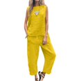thumbnail image 3 of Women's Solid Color Linen Casual Loose Two Piece Set | Sleeveless Top & Wide Leg Pants Ensemble Wedding Jumpsuits for Women Bride Girls Suits Formal Baggy Cropped Pants Smart Casual Outfit plus Size, 3 of 4