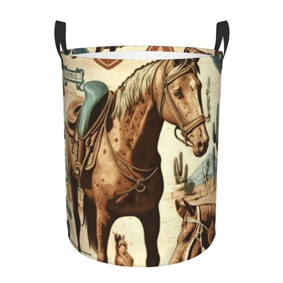 Rustic Western Country Cowboy Horse Vintage Foldable Laundry Hamper with Handle Storage Basket for Clothes Toys & Organizing