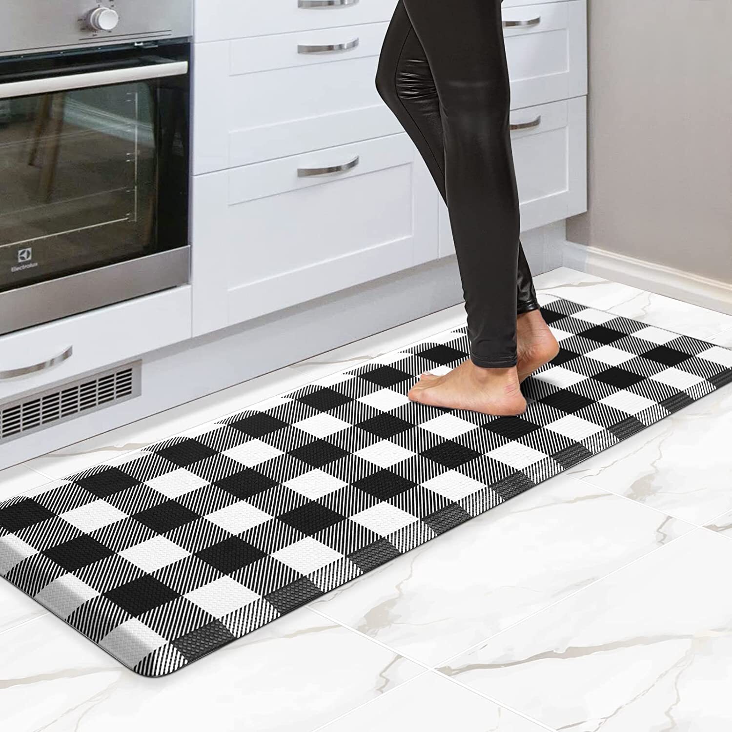 GALMAXS7 Thick Anti Fatigue Kitchen Rug Black & White Kitchen Mat for