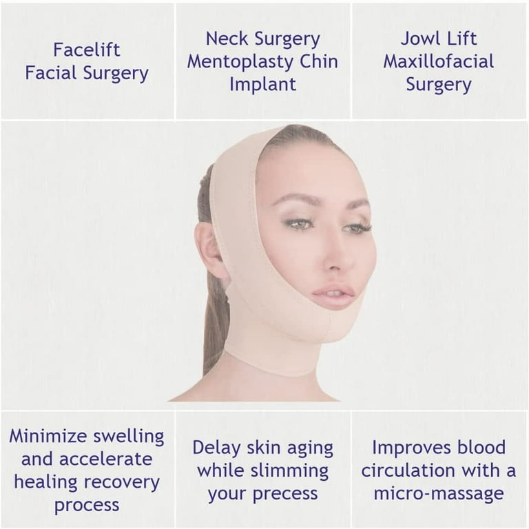 Post Surgical Chin Strap Bandage for Women - Neck and Chin Compression  Garment Wrap - Face Slimmer, Jowl Tightening (Beige, S) 