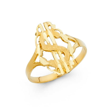 14k Yellow Italian Solid Gold 17mm Band Fancy Dollar Sign Ring Cocktail Gift Idea Size 7.5 Available All Sizes