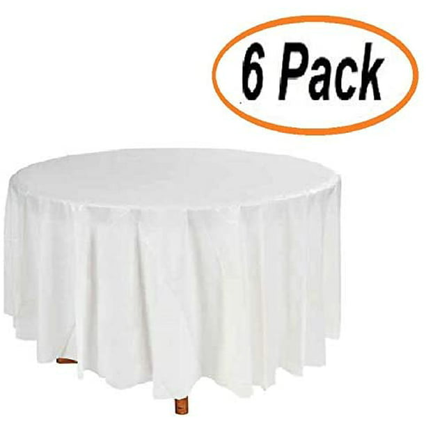 Plastic Tablecloth 6 Pack White Red, Round Paper Table Covers White