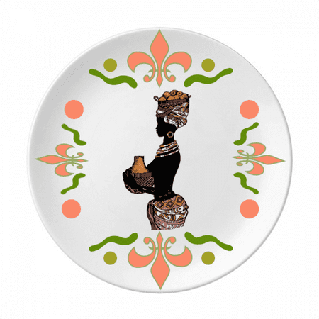 

African Pritive Aboriginal Black Flower Ceramics Plate Tableware Dinner Dish