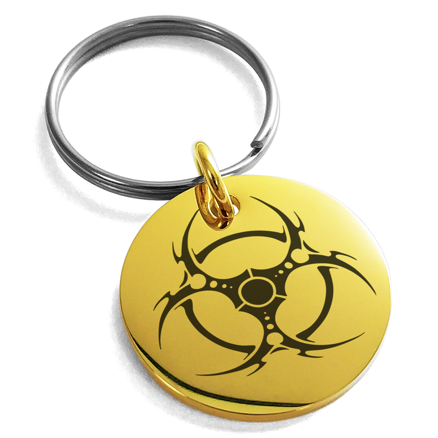 Stainless Steel Tribal Barbed Wire Biohazard Engraved Small Medallion ...