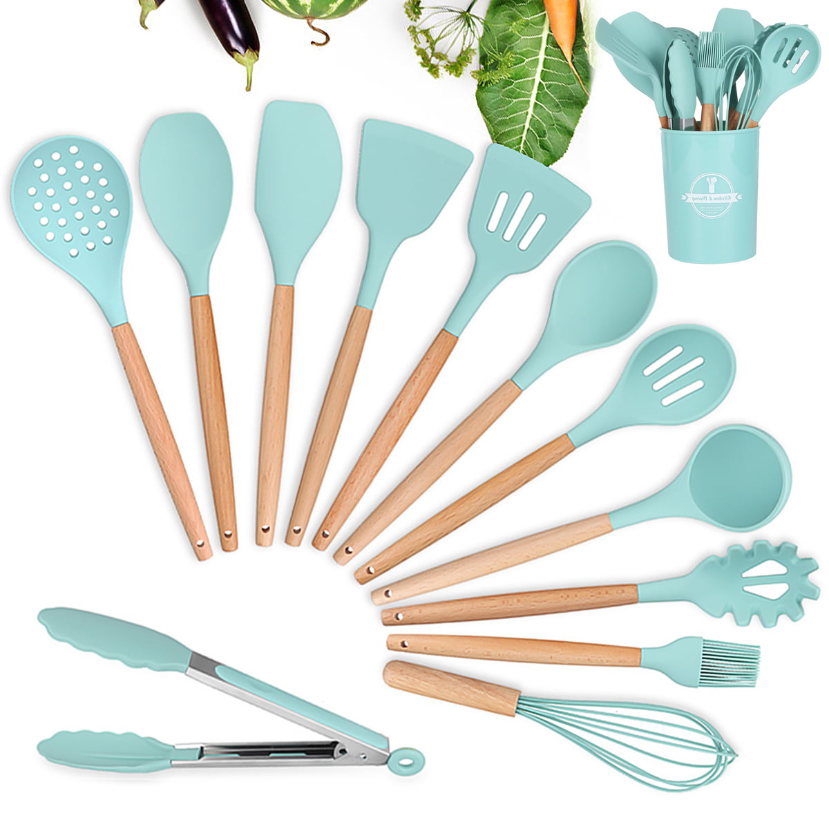 9/11/12Pcs Silicone Cooking Utensils Set Non-stick Spatula Shovel Wood – Country  Kitchen Collection