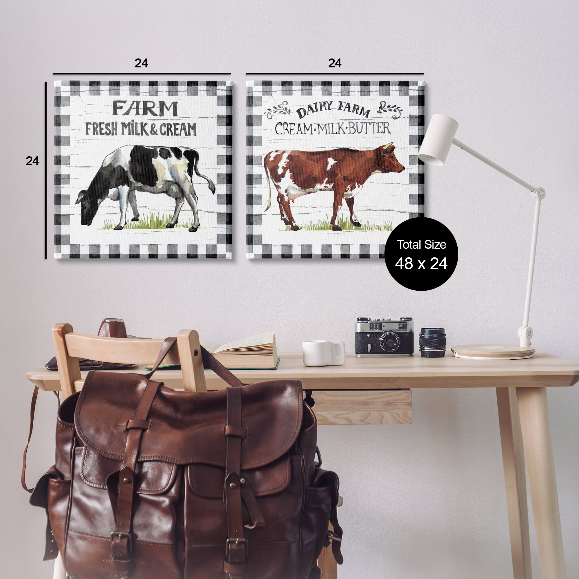 Stupell Industries Spring Farm Dairy Cows Animals Painting Wrapped Canvas Art Print Wall Art, 24 x 24, Set of 2