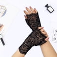 thumbnail image 3 of 1 Pair Gloves Half Fingers Lace See-through Hollow Out Flower Embroidery Solid Color Elastic Bride Wedding Prom Party Decorative Gloves, 3 of 7