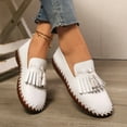 thumbnail image 2 of Mepaouo Womens Slip on Shoes Leather Tassel Casual Loafers Soft Comfortable Walking Work Flats White 6.5, 2 of 7