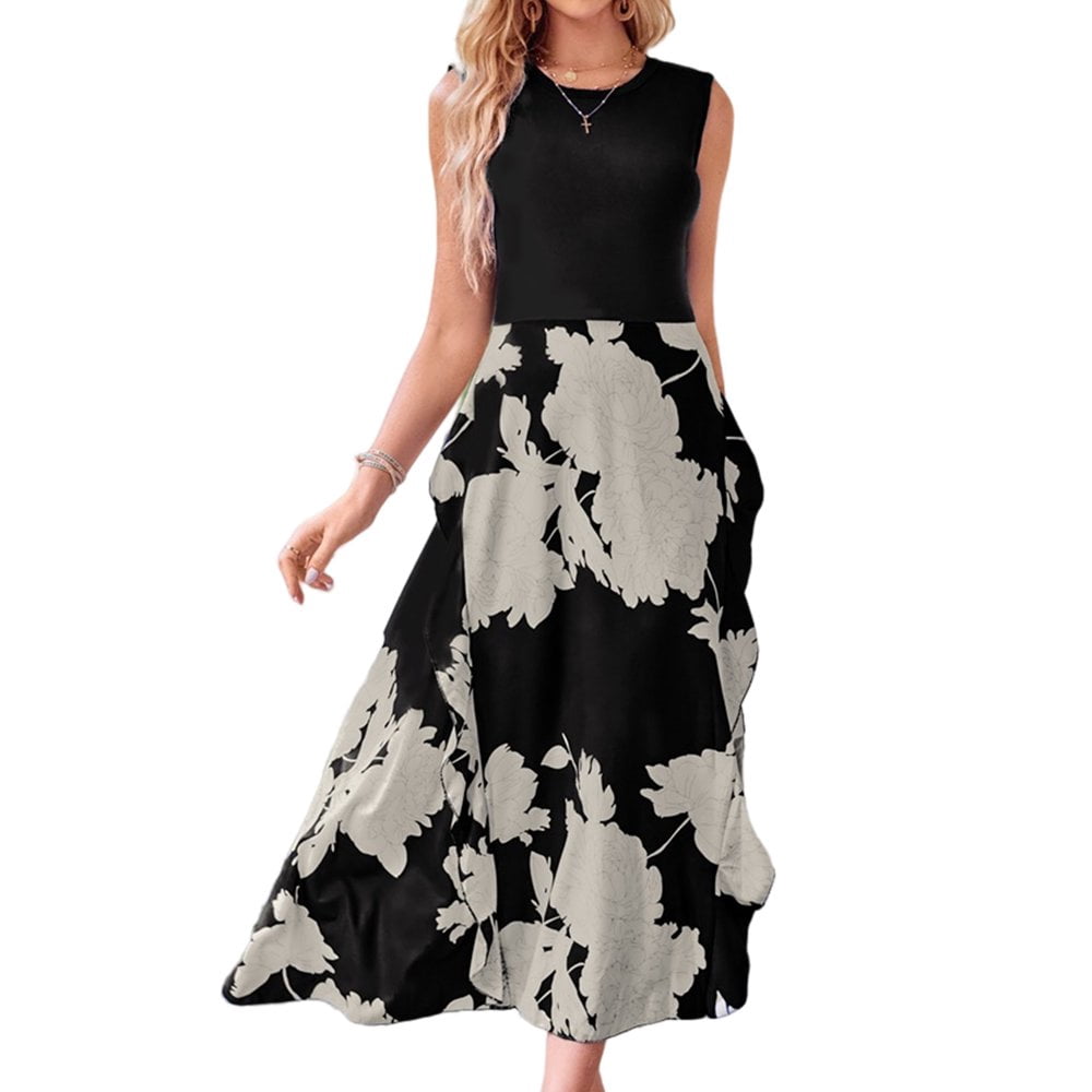 Women Elegant Dress Fashion Irregular Split Dress Casual Simple Seaside  Vacation