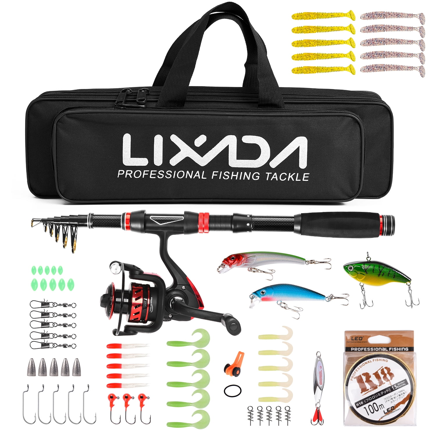 Lixada Fishing Rod and Reel Combo Carbon Fiber Telescopic Fishing Rod
