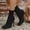 Black, variant on Women's Plus Size Knitted Mesh Round Toe Ankle Boots Block Heel Breathable for Summer Casual Wine 9.5