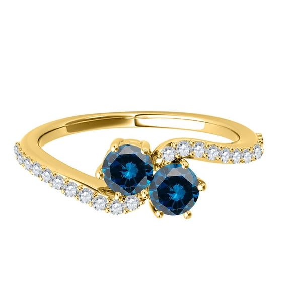 Mauli Jewels Engagement Rings for Women 1 Carat Two Stone Blue Diamond Ring 4 prong14K Yellow Gold