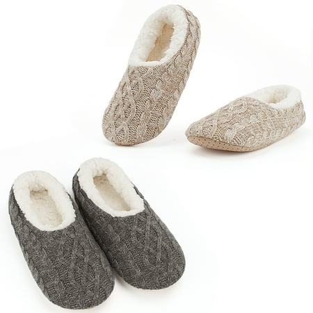 

2-Pair Women s Soft House Slippers Fuzzy Cozy Warm Indoor Sock Shoes