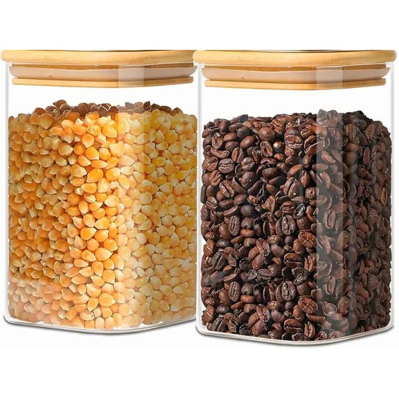 Square Glass Storage Containers with Lids, Glass Jar with Airtight Lid, Glass Canister for Pantry Cookie Flour Cereal Rice Sugar Tea Coffee Beans Spice