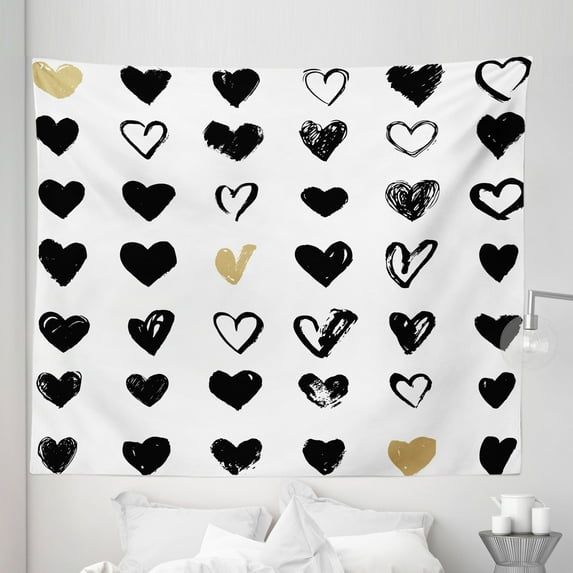 Love Tapestry, Small Heart Let Me Love You Hipster Liking Spouse Couples Design, Fabric Wall Hanging Decor for Bedroom Living Room Dorm, 5 Sizes, Tan Black White, by Ambesonne