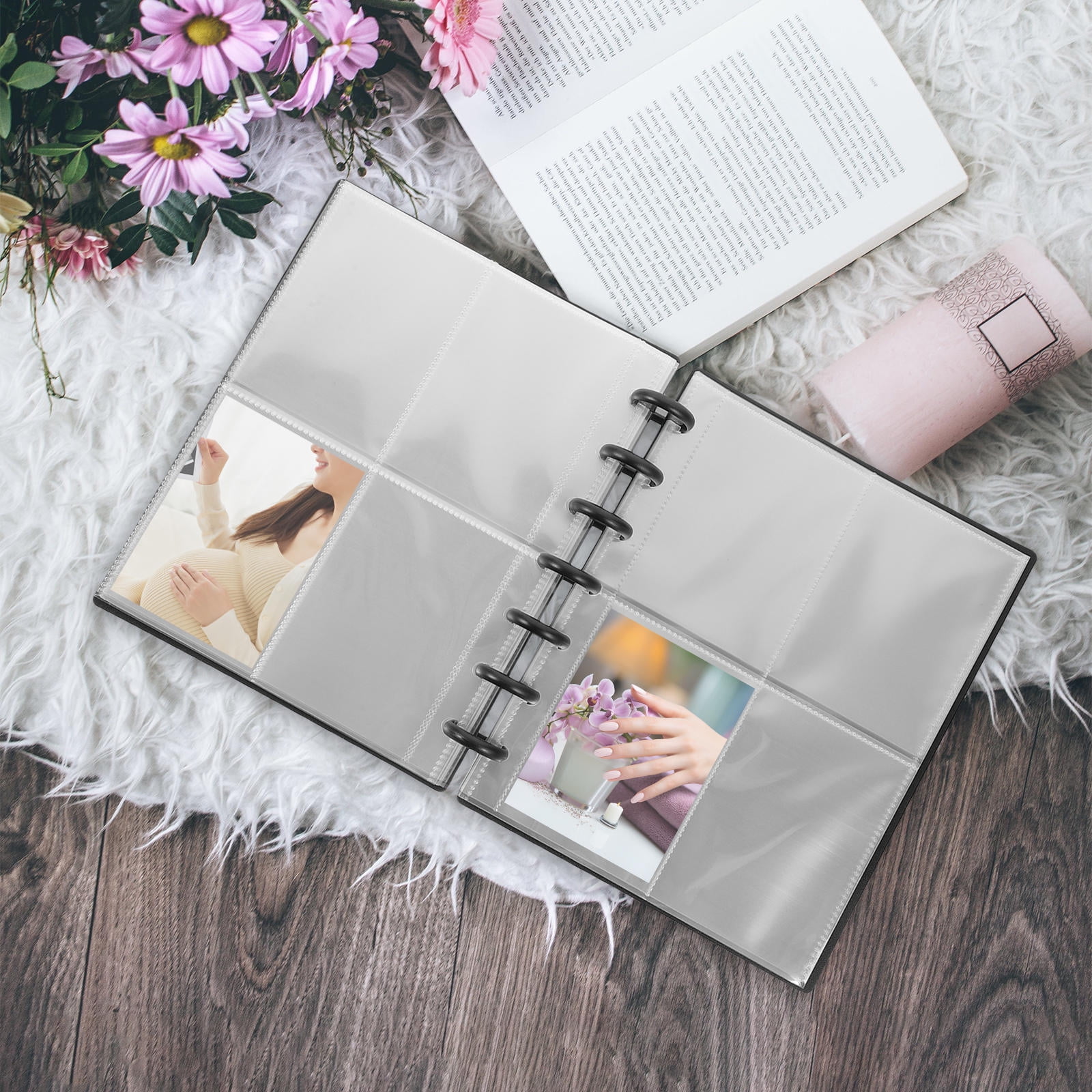 FUEENIRVA Portable Black Photo Album Set with Clear Pockets, 3-Pack PP Material for Secure Photo Storage