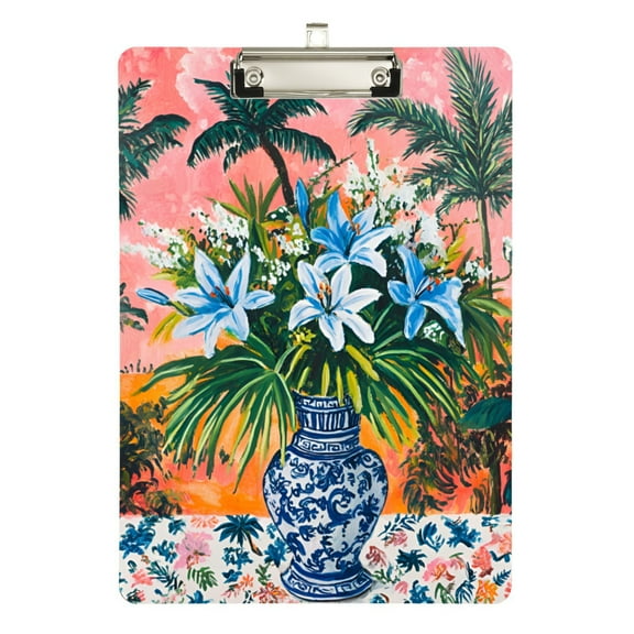FORMRS Acrylic Clipboard with Low Profile Clip Standard A4 Letter Size, 12.5" x 9", Blue Flowers