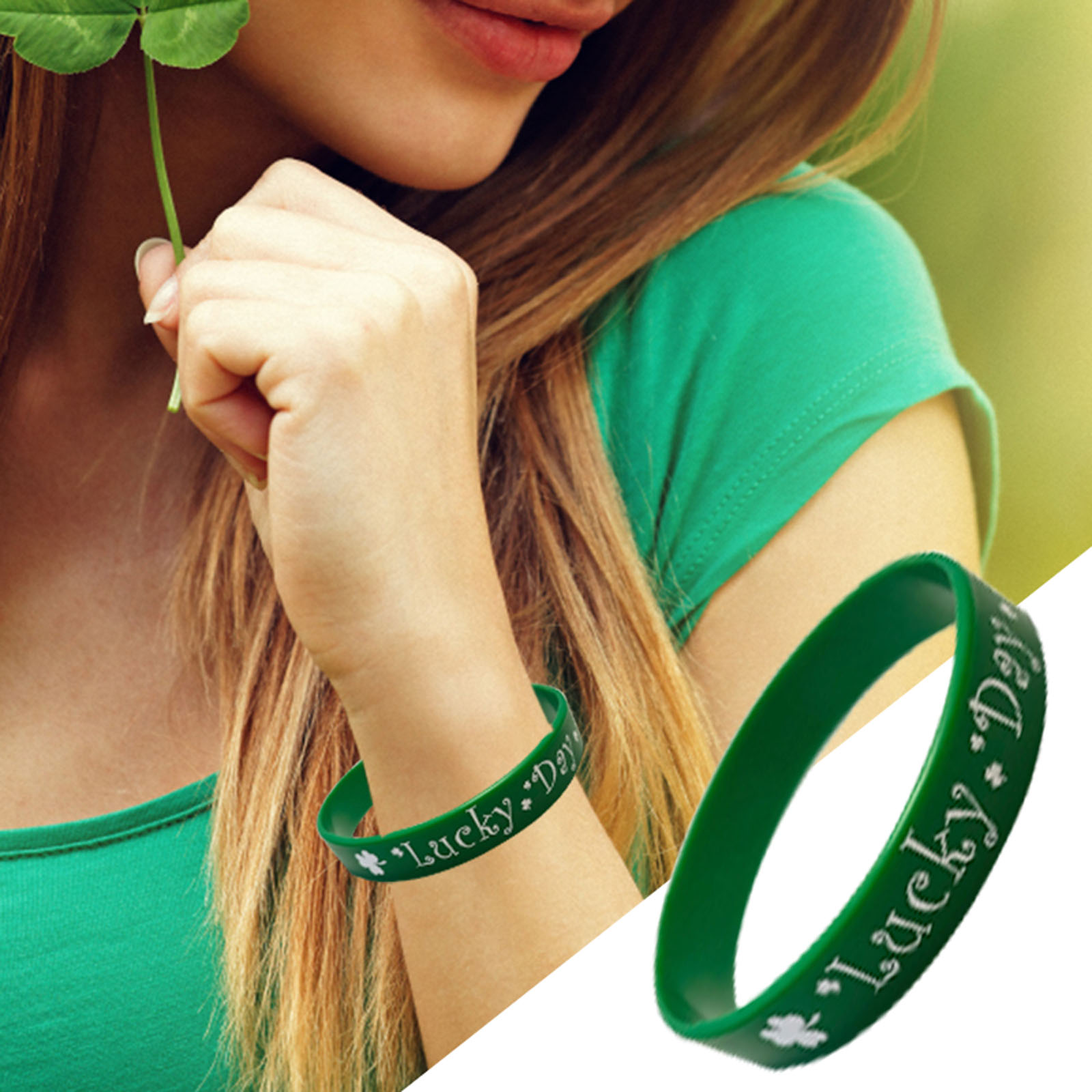 4PCS St 's Day Wristbands Silicone Irish Wristbands Green Rubber