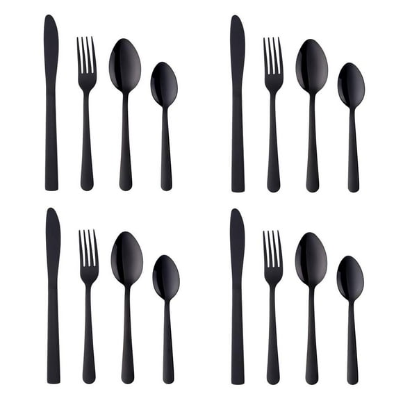 BuyGo Ensemble de Couverts Ensemble de Coutellerie Ensemble de Vaisselle en Acier Inoxydable pour 4, Ensemble de Couverts 16 Pcs, Noir