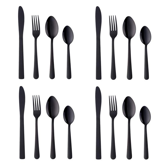 BuyGo Silverware Set Flatware Set Stainless Steel Dinnerware Set for 4, 16-Piece Cutlery Set, Black