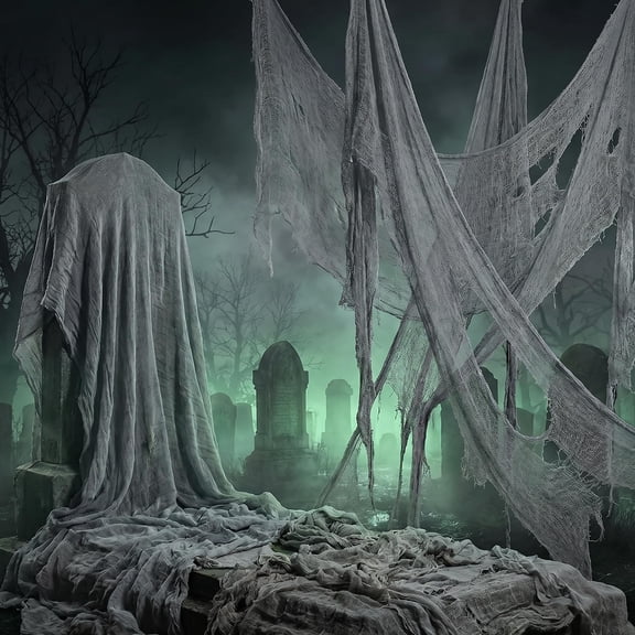 EBaokuup 300 x 39 inch Halloween Creepy Gauze, Gray Fine Yarn Mesh Cloth for Haunted House, Party and Yard Decor