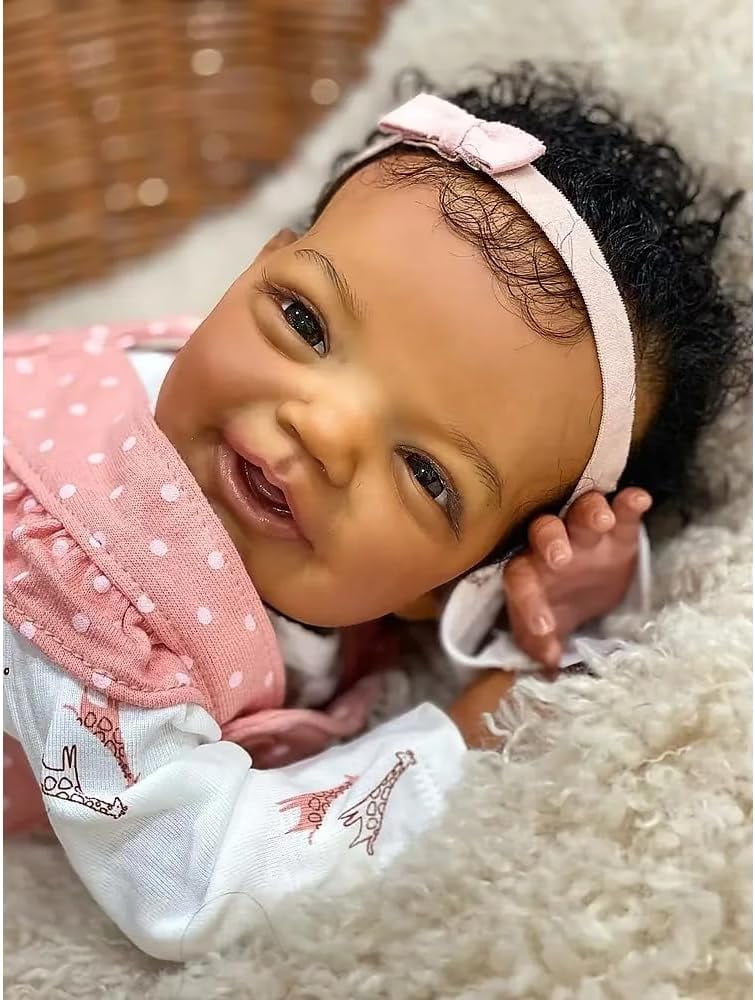 20" African American Silicone Reborn Baby Doll Black Newborn Girl - Washable Silicone Reborn Babies Biracial Skin, Mix Race Realistic Infant Gift for Kids