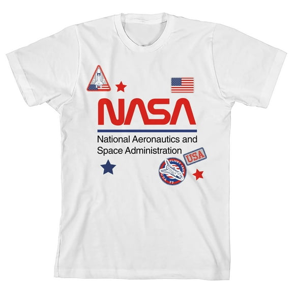 NASA Logo & Printed Patches Crew Neck Short Sleeve Athletic Heather Girl's T-shirt-Medium