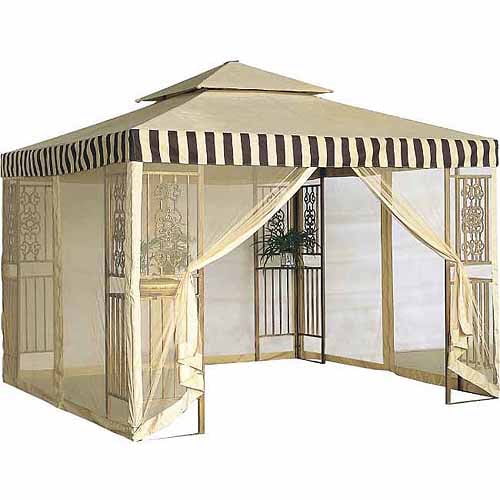 DC America 10' x 10' Steel Frame Gazebo, 2 Tiers, Beige Top and Brown Trims by DC America