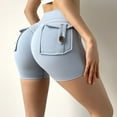 thumbnail image 3 of Women Workout Yoga Hip Lift Sports Shorts With Pockets High Waist Tummy Control Yoga Running Shorts, 3 of 7