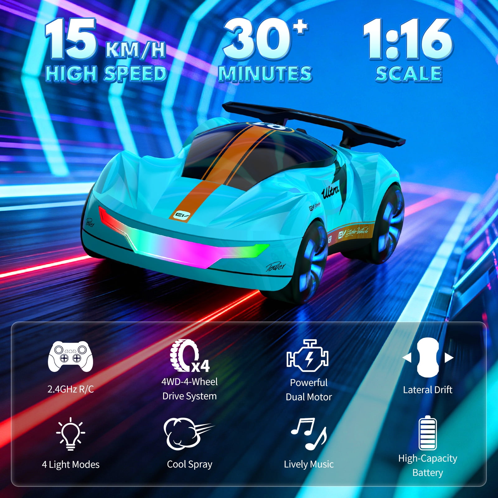 Dammyty Remote Control Car, 2.4Ghz Rechargeable RC Stunt Car for Kids, Racing Car Toys for Boys and Girls