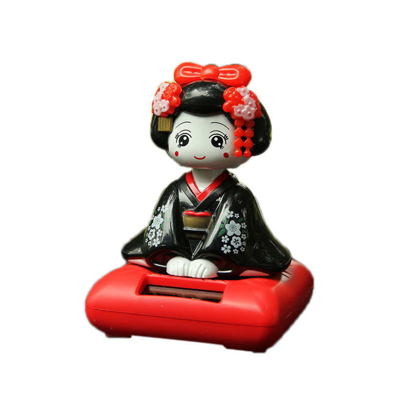 Solar Power TOY Red Kimono Cute Geisha Japanese Girl Car Gift Home Decor 