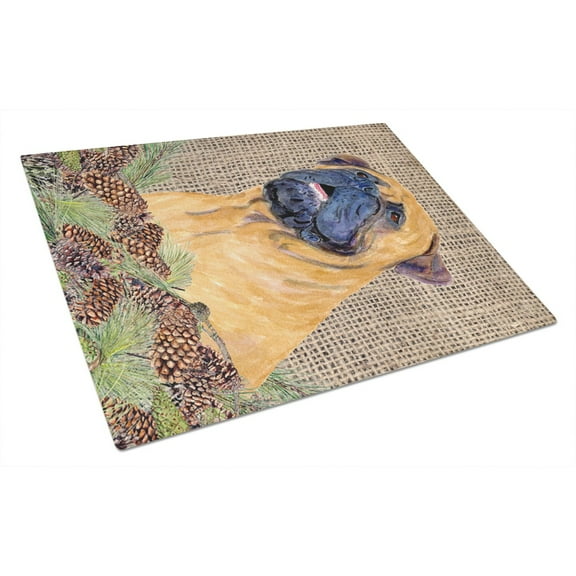 Carolines Treasures SS4062LCB Bullmastiff on Faux Burlap with Pine Cones Glass Cutting Board Large, 12H x 16W,