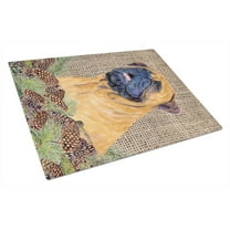 Carolines Treasures SS4062LCB Bullmastiff on Faux Burlap with Pine Cones Glass Cutting Board Large, 12H x 16W,