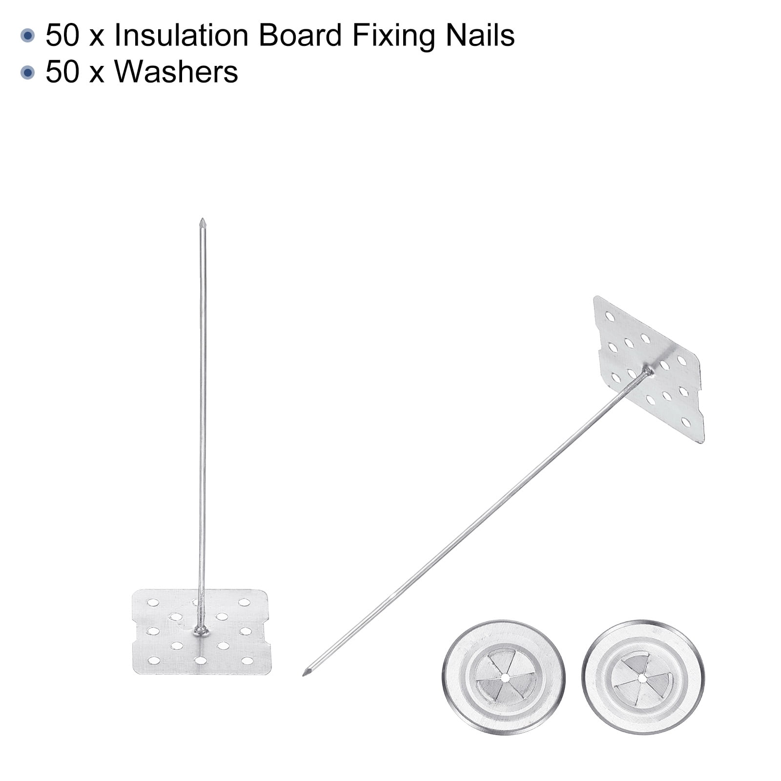 80mm Perforated Insulation Pins with Round Washer,50 Sets 2in Insulating Nails Wall Plug for Fixing Foam Boards to Wall or Ceiling