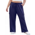 thumbnail image 2 of Cueply Women's Plus Size Wide Leg Cargo Sweatpants High Waisted Drawstring Lounge Pants with Pockets, 2 of 7