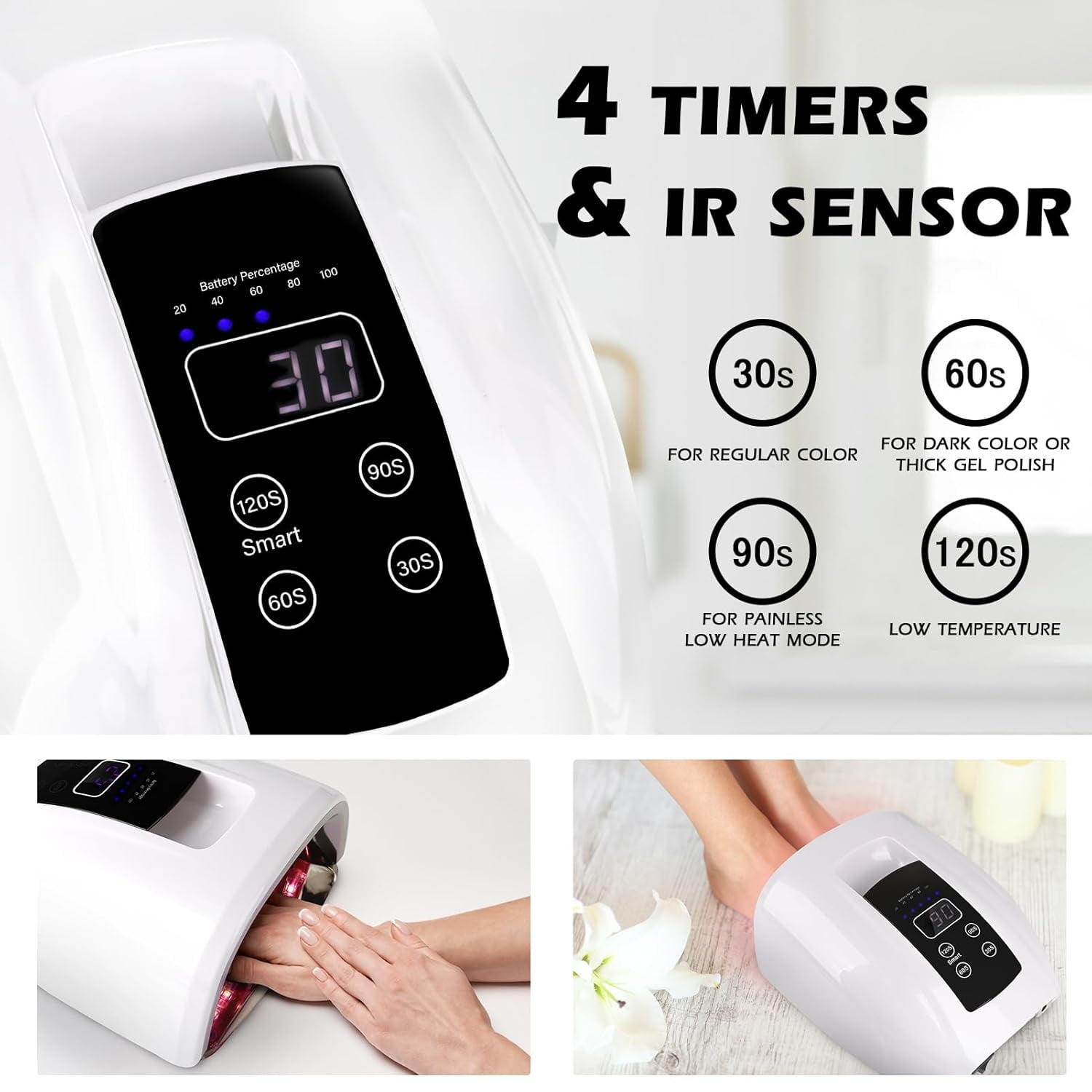 90W Professional Wireless Cordless Rechargeable UV LED Nail Lamp,Nail Lamp Gel Nail Curing Dryer Light for Nails with 45 Beads,4 Timer Setting LCD Display Nail Polish Machine