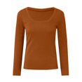 thumbnail image 5 of Povozer Womens Long Sleeve Stretch Crewneck Ribbed T-Shirt Slim Fit Casual Basic Tops(Orange,XXL), 5 of 5