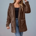 thumbnail image 4 of larppty Womens Fuzzy Fleece Jacket Fall Winter Coat Sherpa Jacket Zipper Outerwear Coats with Pockets (Coffee, S), 4 of 9