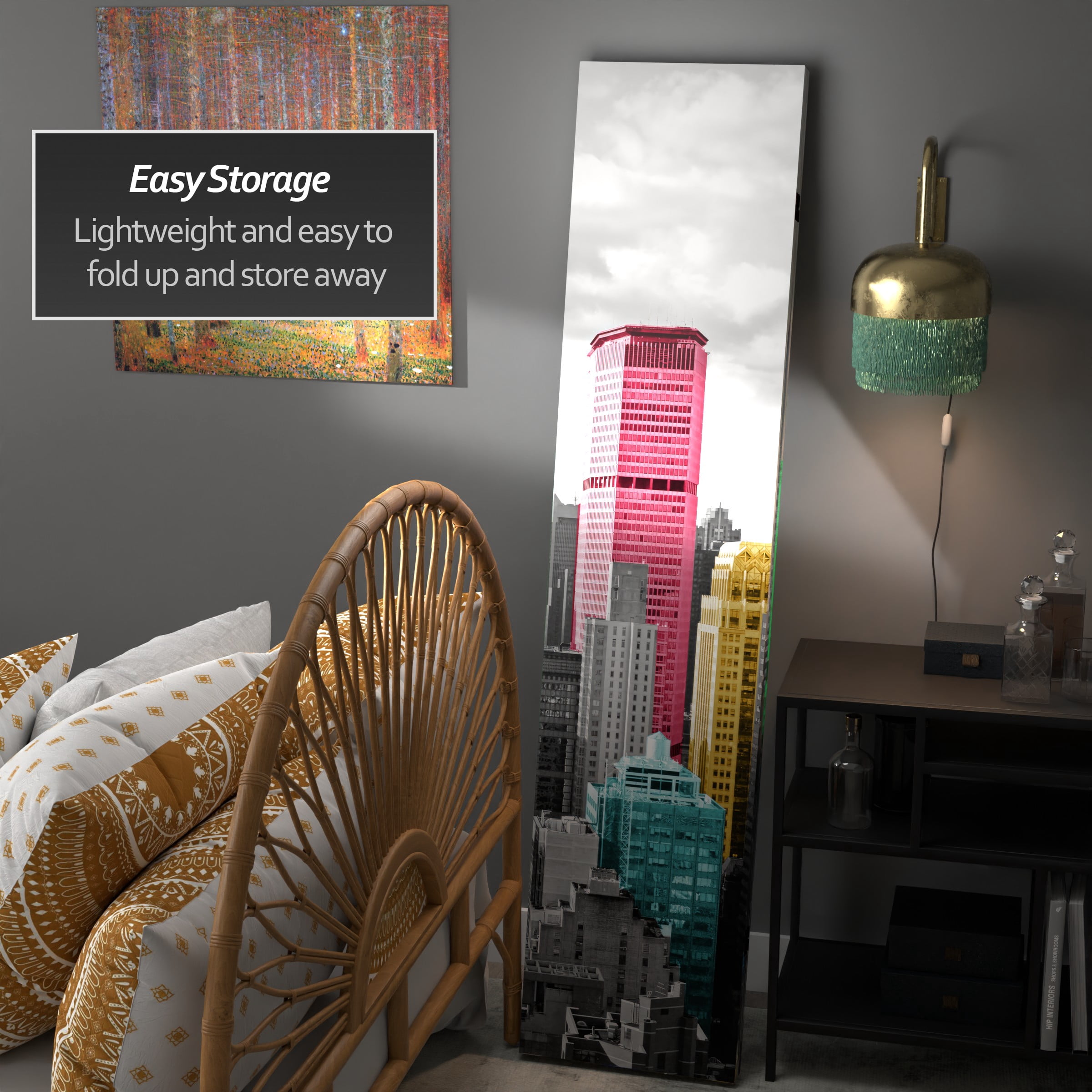 Handmade Wood and Canvas Double-sided New York Scene Room Divider (China)
