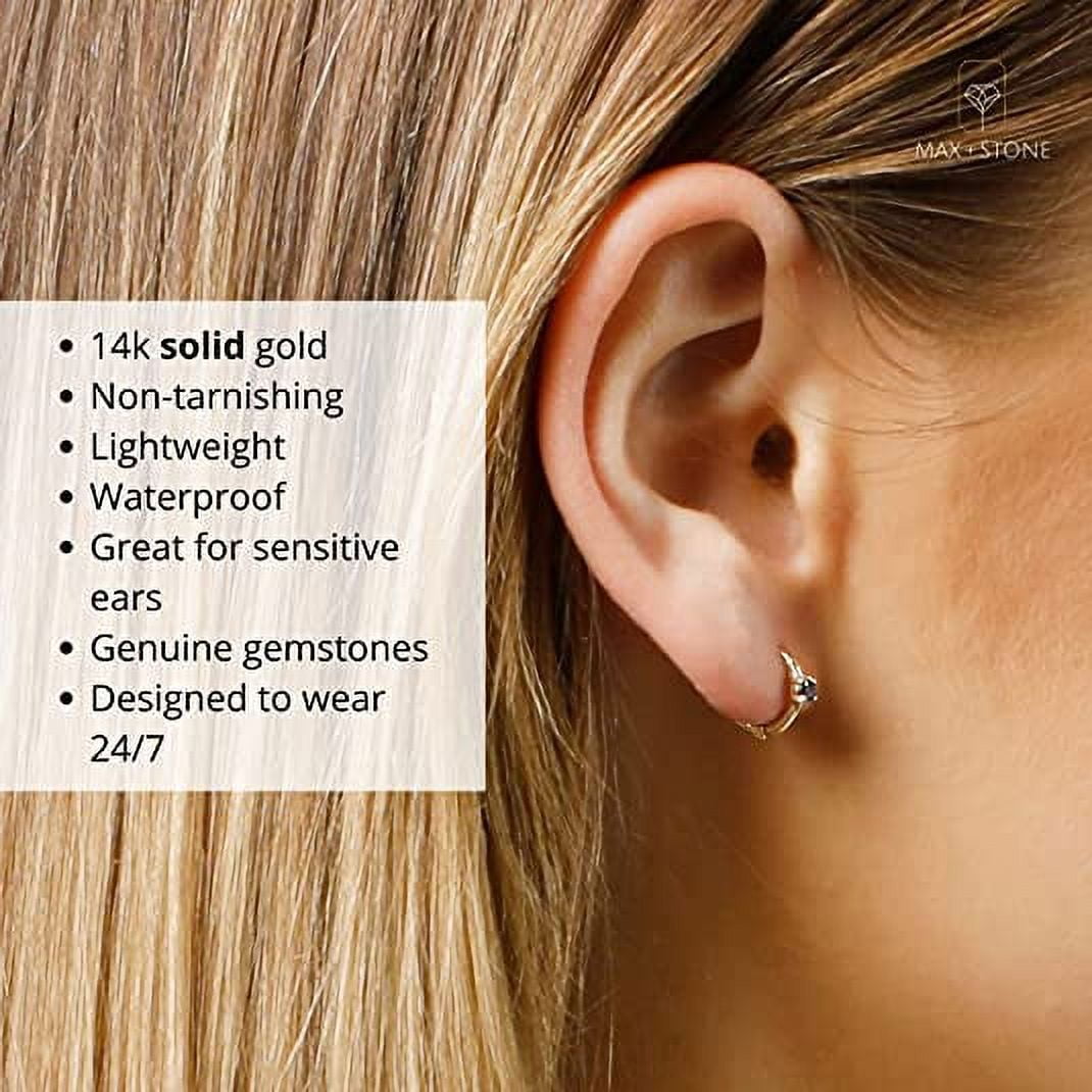 Natural Blue Sapphire Small 11mm Huggie Hoop Earrings for