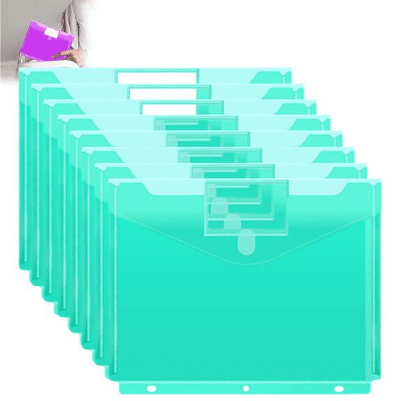 PLPPYFS Binder Pocket 8 Pack Plastic Envelopes Binder Folders 3 Holes Expandable Binder Folders for 2/3 Ring Document Pouch for Office Home