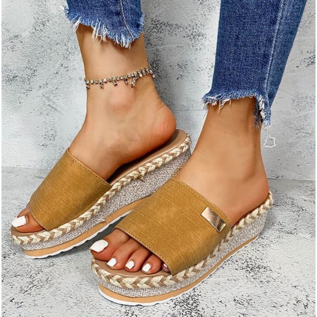 Nuevas zapatillas de Mujer, zapatos planos informales con plataforma y lazo de Color sólido, correas trenzadas a la moda, sandalias para caminar al aire libre, Zapatilla para Mujer Tan Jianjun unisex