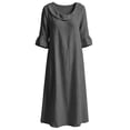 thumbnail image 6 of Sokhug Women's Maxi Dress Cowl Neck 3/4 Ruffle Sleeve Cotton Blend Summer Solid Color Midi Dress with Pockets, 6 of 7