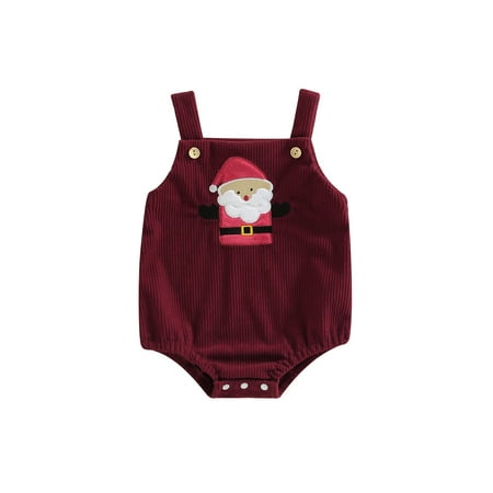 

Newborn Baby Girl Boy Christmas Rompers Santa Claus/Tree/Elk Print Sleeveless Bodysuits Infant Corduroy One Piece Short Jumpsuit