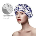 thumbnail image 4 of Disketp Blue And White Porcelain Pattern Shower Caps,Reusable Shower Cap For Women, Double Layer Waterproof Hair Cap, Large Size For All Hair Lengths,For Girls Spa Home Salon Use, 4 of 9