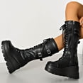 thumbnail image 6 of Taqqpue Womens Goth Boots Chunky Wedge Heel Boots Lace Up and Zipper Round Toe Mid Calf Boot for Concert Festival, 6 of 9
