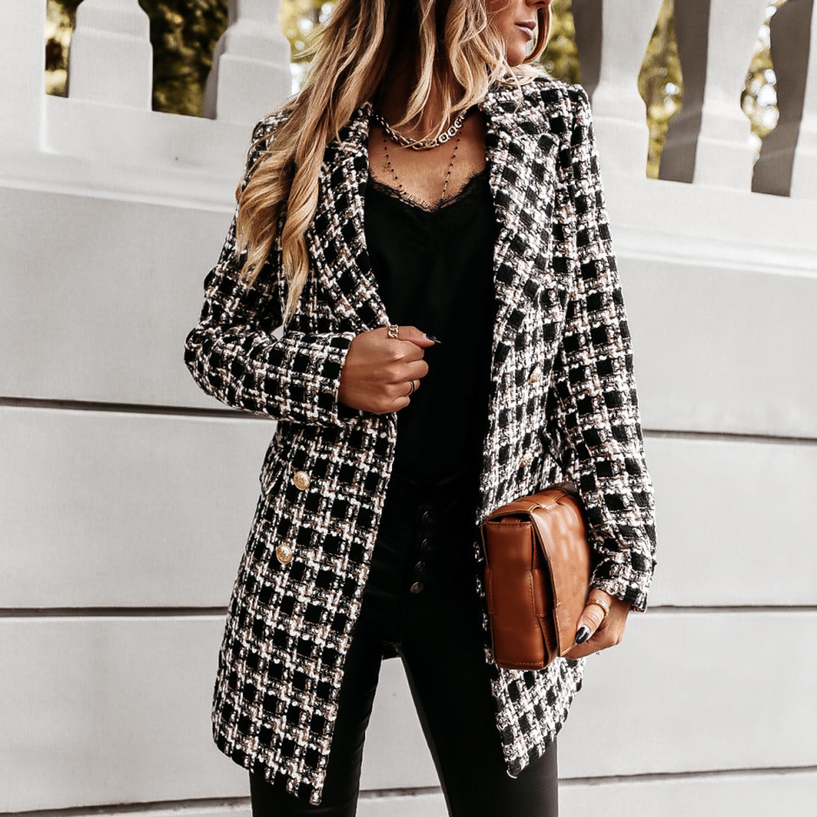 XZNGL Ladies Long Sleeve Suit Collar Double Breasted Woolen