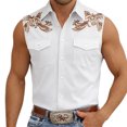 thumbnail image 5 of Mens Shirts Western Cowboy Print Geometric Sleeveless Casual Button Up Top Summer with Double Pockets Breathable White Shirt, 5 of 5