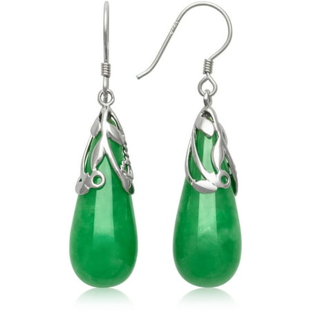 25mm x 10mm Dyed Green Jadeite Teardrop Sterling Silver Earrings